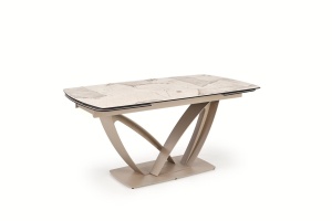 MASA DINING EXTENSIBILA BENJAMIN 160/240 CM, CULOARE BEJ/ CASMIR, BLAT DIN STICLA, CERAMICA SI PICIOARE DIN METAL, STIL MODERN - Img 14
