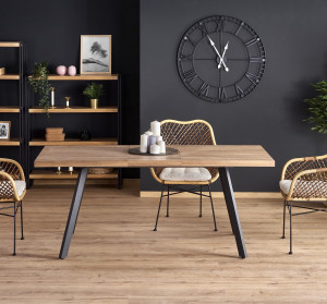 MASA DINING EXTENSIBILA BERLIN, NUC/NEGRU, 140/180 CM, BLAT DIN MDF SI PICIOARE DIN METAL, STIL VINTAGE - Img 3