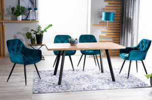 MASA DINING EXTENSIBILA BRICK, 120/160 CM, STEJAR ARTISAN/NEGRU, BLAT DIN MDF, FURNIR SI PICIOARE DIN METAL, STIL MODERN - Img 3