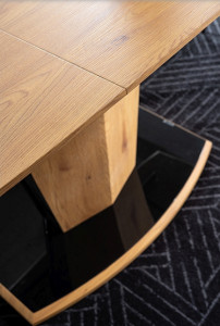 MASA DINING EXTENSIBILA HOUSTON, 120/160 CM, STEJAR/NEGRU, DIN MDF, FURNIR NATURAL SI STICLA SECURIZATA, STIL MODERN - Img 5