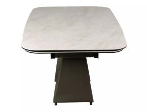 MASA DINING EXTENSIBILA INFINITY, 160/240 CM, EFECT DE MARMURA ALBA- CUPRU/NEGRU, DIN CERAMICA, STICLA SI METAL, STIL MODERN - Img 8