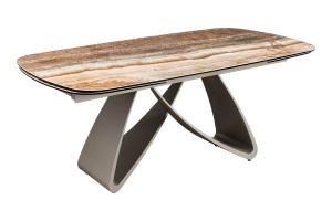 MASA DINING EXTENSIBILA INFINITY 180-220-260CM, REALIZATA DIN METAL SI BLAT DIN STICLA SI CERAMICA, CULOARE MARO/SAMPANIE