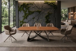MASA DINING EXTENSIBILA INFINITY 180-220-260CM, REALIZATA DIN METAL SI BLAT DIN STICLA SI CERAMICA, CULOARE MARO RUGINIU/SAMPANIE - Img 4