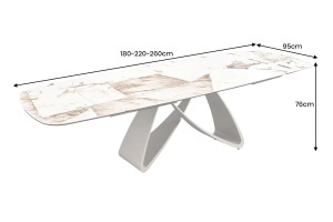 MASA DINING EXTENSIBILA INFINITY 180-220-260CM, REALIZATA DIN METAL SI BLAT DIN STICLA SI CERAMICA ITALIANA, CULOARE MARO-ALB/SAMPANIE - Img 5