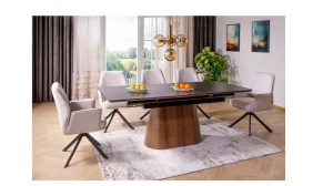 MASA DINING EXTENSIBILA MONACO, 160/200 X 90 cm, NEGRU MAT/NUC, DIN CERAMICA, MDF SI FURNIR