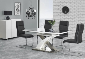 MASA DINING EXTENSIBILA SANDOR 2, ALB/NEGRU/CROM, 160/220 CM, DIN STICLA, MDF SI METAL, STIL MODERN - Img 2