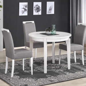 MASA DINING EXTENSIBILA SORBUS, ALBA, 100/200 CM, BLAT DIN MDF SI PICIOARE DIN LEMN MASIV, STIL CLASIC - Img 2