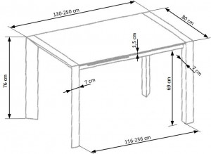 MASA DINING EXTENSIBILA STANFORD XL, ALBA, 130/250 CM, BLAT DIN MDF LACUIT SI PICIOARE DIN METAL, STIL MODERN - Img 8