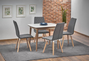 MASA DINING EXTENSIBILA STIL BARRET, ALB/STEJAR LEFKAS, 90/190 CM, BLAT DIN MDF SI PICIOARE DIN LEMN MASIV, STIL CLASIC - Img 2