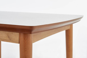 MASA DINING EXTENSIBILA STIL BARRET, ALB/STEJAR LEFKAS, 90/190 CM, BLAT DIN MDF SI PICIOARE DIN LEMN MASIV, STIL CLASIC - Img 7
