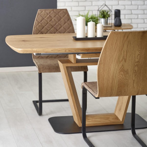 MASA DINING EXTENSIBILA STIL BLACKY, STEJAR AURIU/NEGRU, 160/220 CM, BLAT DIN MDF SI PICIOR DIN METAL, STIL MODERN - Img 2