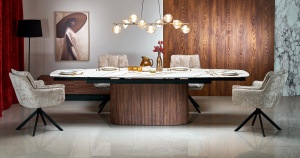 MASA DINING EXTENSIBILA STIL FLAVOR, 200-300/100/77 cm, CONFECTIONATA DIN CERAMICA, STICLA SI MDF FURNIRUIT, STIL MODERN