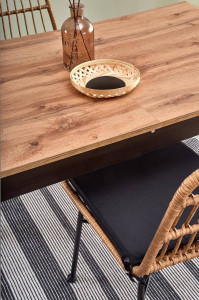 MASA DINING EXTENSIBILA STIL GREG, STEJAR WOTAN/NEGRU, 124/168 CM, BLAT DIN PAL MELAMINAT, STIL VINTAGE - Img 5