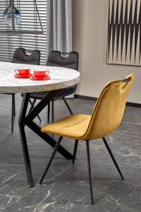 MASA DINING EXTENSIBILA STIL PERONI, CU EFECT DE MARMURA ALBA/NEGRU, 100/250 CM, DIN MDF SI METAL, STIL MODERN - Img 6