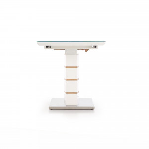 MASA DINING EXTENSIBILA TORONTO, ALB/STEJAR/CROM, 140/180 CM, BLAT DIN MDF, STICLA SI PICIOR DIN METAL, STIL MODERN - Img 4