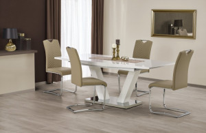 MASA DINING EXTENSIBILA VISION, ALB/CROM, 160/200 CM, BLAT DIN MDF LACUIT SI PICIOR DIN METAL, STIL MODERN