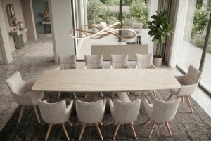 MASA DINING EXTENSIBILA VOGUE 160-240CM, REALIZATA DIN CADRUL METALIC SI BLAT CERAMIC, CULOARE BEJ/SAMPANIE, INVICTA INTERIOR - Img 9