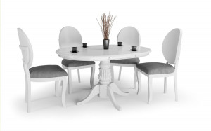 MASA DINING EXTENSIBILA WILLIAM, ALBA, 90/124 CM, BLAT DIN MDF SI PICIOARE DIN LEMN MASIV , STIL CLASIC