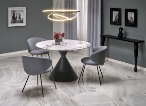 MASA DINING GARET, 120 CM, EFECT DE MARMURA ALBA/NEGRU, DIN MARMURA SI METAL, STIL MODERN