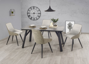 MASA DINING HALIFAX, GRI CU EFECT DE BETON/NEGRU, 160 CM, BLAT DIN MDF SI PICIOARE DIN METAL, STIL MODERN