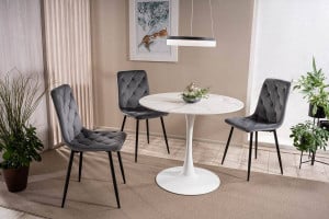 MASA DINING/LIVING, 90 CM, EFECT DE MARMURA ALBA/ALB, BLAT DIN CERAMICA SI PICIOR DIN METAL, STIL MODERN