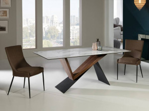 MASA DINING, NOA 180CM, 742350, METAL, LEMN DE NUC SI PORTELAN SI STICLA, DESIGN MODERN