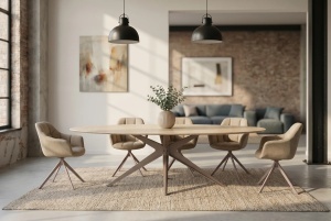 MASA DINING OVALA, TRAVERTIN 220CM, REALIZATA DIN CERAMICA SI METAL, CULOARE GRI SAMPANIE, INVICTA INTERIOR - Img 8