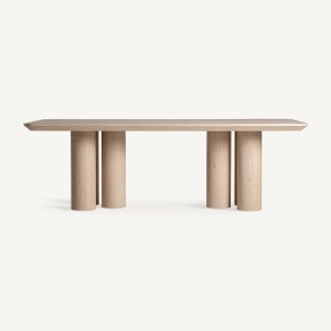 MASA DINING PRAYSSAC, BEJ, REF. 35251, PRELUCRATA MANUAL, CONFECTIONATA DIN FURNIR DE STEJAR, PLACAJ SI MDF, STIL MODERN - Img 1