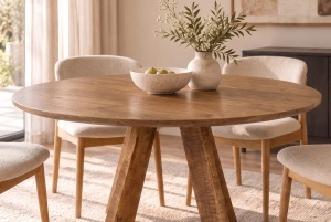 MASA DINING ROTUNDA ART WOOD 140CM, REALIZATA DIN LEMN DE MANGO, CULOARE MARO - Img 8