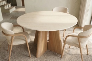 MASA DINING ROTUNDA ORGANIKO 120CM, REALIZATA DIN MATERIAL LEMNOS, FURNIR SI BLAT CERAMIC, CULOARE MARMURA BEJ/STEJAR, INVICTA INTERIOR - Img 3
