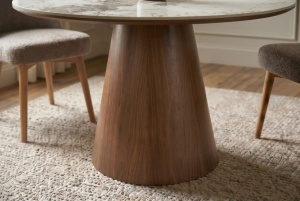 MASA DINING ROTUNDA UNIQUE 120CM, REALIZATA DIN MATERIAL LEMNOS, FURNIR SI BLAT CERAMIC, CULOARE MARMURA ALBA/MARO, INVICTA INTERIOR - Img 7