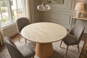 MASA DINING ROTUNDA UNIQUE 120CM, REALIZATA DIN MATERIAL LEMNOS, FURNIR SI BLAT CERAMIC, CULOARE MARMURA BEJ/STEJAR, INVICTA INTERIOR - Img 3