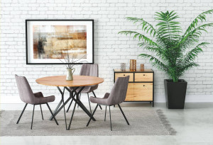 MASA DINING STIL PIXEL 2, STEJAR AURIU/NEGRU, 120 CM, BLAT DIN MDF SI PICIOARE DIN METAL, STIL VINTAGE