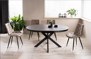 MASA EXTENSIBILA, 120/160 CM, GRI INCHIS/NEGRU MAT, DIN STICLA SECURIZATA, CERAMICA SI METAL, STIL MODERN