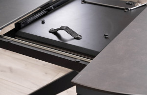 MASA EXTENSIBILA, 120/160 CM, GRI INCHIS/NEGRU MAT, DIN STICLA SECURIZATA, CERAMICA SI METAL, STIL MODERN - Img 5