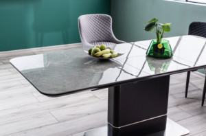 MASA EXTENSIBILA, 160/210 CM, EFECT DE MARMURA GRI/NEGRU MAT, DIN CERAMICA, MDF SI METAL, STIL MODERN - Img 6