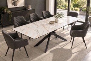 MASA EXTENSIBILA ALPINE 160-200CM, REALIZATA DIN METAL SI BLAT MDF SI CERAMICA, DE CULOARE MARMURA