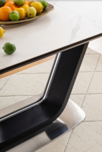 MASA EXTENSIBILA ARMANI, 160/220 CM, EFECT DE MARMURA ALBA/NEGRU MAT/CROM, DIN CERAMICA, MDF SI METAL, STIL MODERN - Img 2