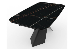 MASA EXTENSIBILA AVANGARD II, 160/240 CM, EFECT DE MARMURA NEAGRA/NEGRU, DIN CERAMICA, STICLA SI METAL, STIL MODERN - Img 2