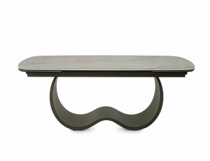 MASA EXTENSIBILA, CASABLANCA 198/274CM, BEJ LUCIOS/CUPRU, BLAT DIN STICLA, CERAMICA SI METAL, STIL MODERN - Img 2