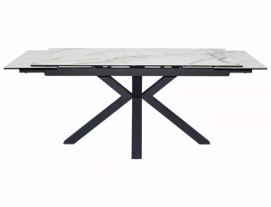 MASA EXTENSIBILA COLUMBUS, EFECT DE MARMURA ALBA/NEGRU MAT, 160/240 CM, DIN STICLA SECURIZATA, CERAMICA SI METAL, STIL MODERN - Img 6