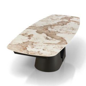 Masă extensibilă de mari dimensiuni Onice din marmură, ceramică, onix, marmură, bază metalică gri mat lucioasă, H.75 A.100 L.200/250/300 cm - Img 4
