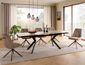 MASA EXTENSIBILA DINING, 160/240 CM, BEJ/NEGRU MAT, DIN CERAMICA SI METAL, STIL MODERN