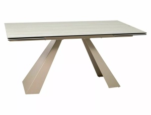 MASA EXTENSIBILA DINING, CULOARE TRAVERTIN/CASMIR , 160/240 CM, DIN STICLA SECURIZATA, CERAMICA SI METAL, STIL MODERN - Img 3