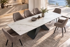 MASA EXTENSIBILA DINING DIAMOND 180/220/260CM, REALIZATA DIN METAL SI CERAMICA, CU ASPECT DE MARMURA SI CULOARE NEAGRA - Img 8