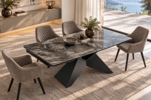 MASA EXTENSIBILA DINING DIAMOND 180/220/260CM, REALIZATA DIN METAL SI CERAMICA, CU ASPECT DE TAUPE SI CULOARE NEAGRA - Img 2