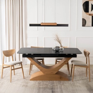MASA EXTENSIBILA DOLCE, ARTIM MEBLE 160/200CM, BLAT DIN CERAMICA SI FURNIR, CULOARE MARMURA NEAGRA/STEJAR, STIL MODERN - Img 3