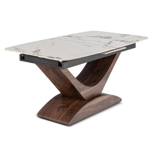 MASA EXTENSIBILA DOLCE, ARTIM MEBLE 160/200CM, BLAT DIN CERAMICA SI FURNIR, CULOARE MARMURA ALBA/NUC, STIL MODERN - Img 9