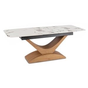MASA EXTENSIBILA DOLCE, ARTIM MEBLE 160/200CM, BLAT DIN CERAMICA SI FURNIR, CULOARE MARMURA ALBA/STEJAR, STIL MODERN