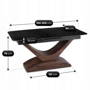 MASA EXTENSIBILA DOLCE, ARTIM MEBLE 160/200CM, BLAT DIN CERAMICA SI FURNIR, CULOARE MARMURA NEAGRA/NUC, STIL MODERN - Img 10